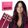WENNALIFE Burgundy Red Clip in Hair Extensions Real Human Hair 35g 6pcs 22 Inch Colored Hair Extensions for Kids Women Colorful Hair Pieces Pop-up Style Straight Extensiones De Cabello Humano Con Clip