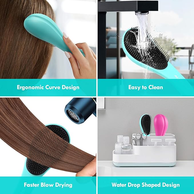 Detangling Hair Brush Set - 2 Pack Detangler Hairbrush with Ultra Soft Bristle for Effortless Tangle Removal - For Dry Wet Damaged Curly Hair for Men Women Girls Boys Kids - Orange & Pink