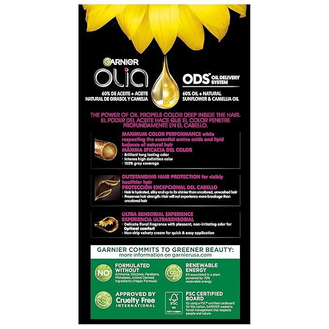 Garnier Hair Color Olia Ammonia-Free Brilliant Color Oil-Rich Permanent Hair Dye, 6.0 Light Brown, 1 Count (Packaging May Vary) (Pack of 2)
