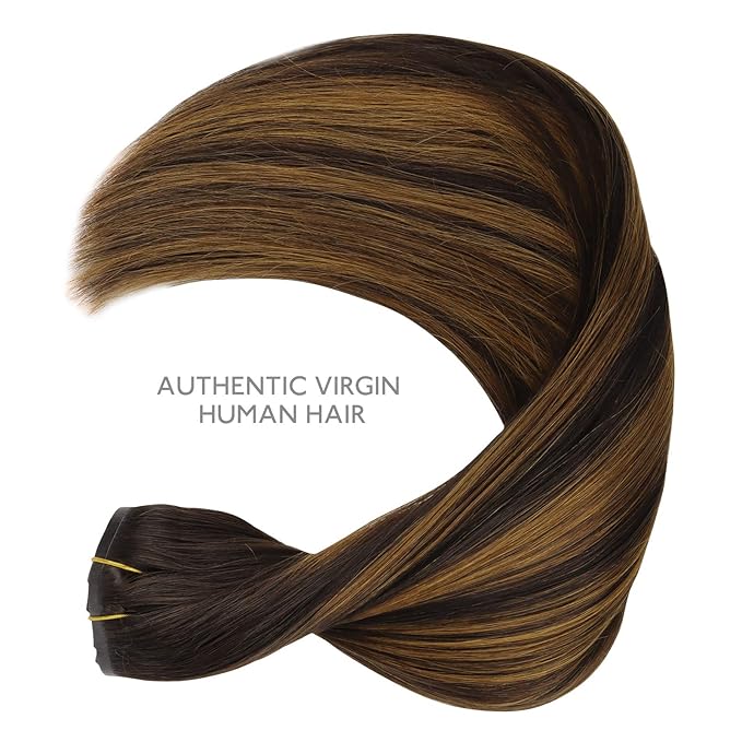 WENNALIFE Seamless Clip In Hair Extensions, 18 Inch 130g 7pcs Balayage Dark Brown to Chestnut Brown Hair Extensions Clip in Human Hair Invisible PU Skin Weft Natural Remy Human Hair Extensions
