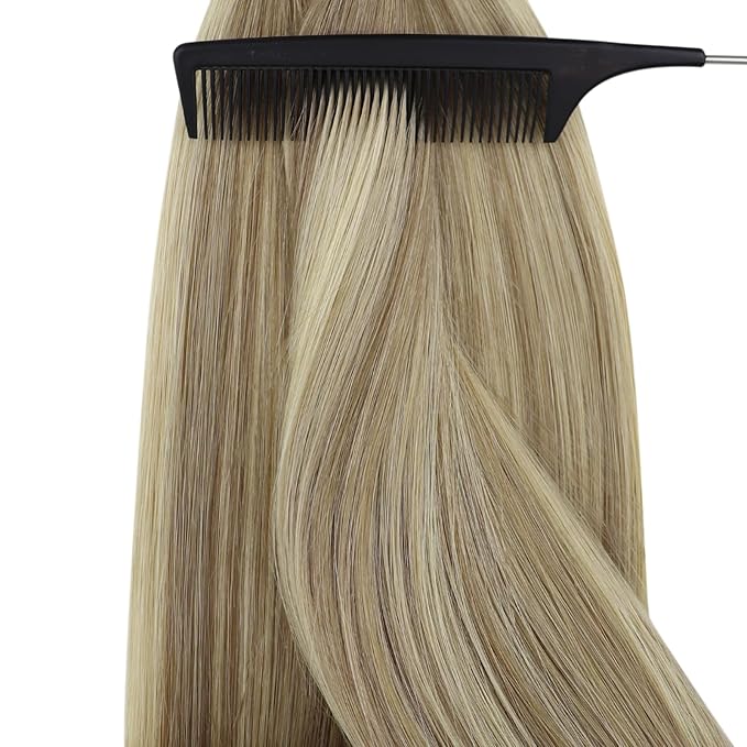 YoungSee Nano Ring Hair Extensions Ombre Nano Link Hair Extensions Balayage Light Brown with Platinum Blonde Nanobead Extension Real Human Hair Cold Fusion 50g 50s 18 Inch for Daily Confidence Boost