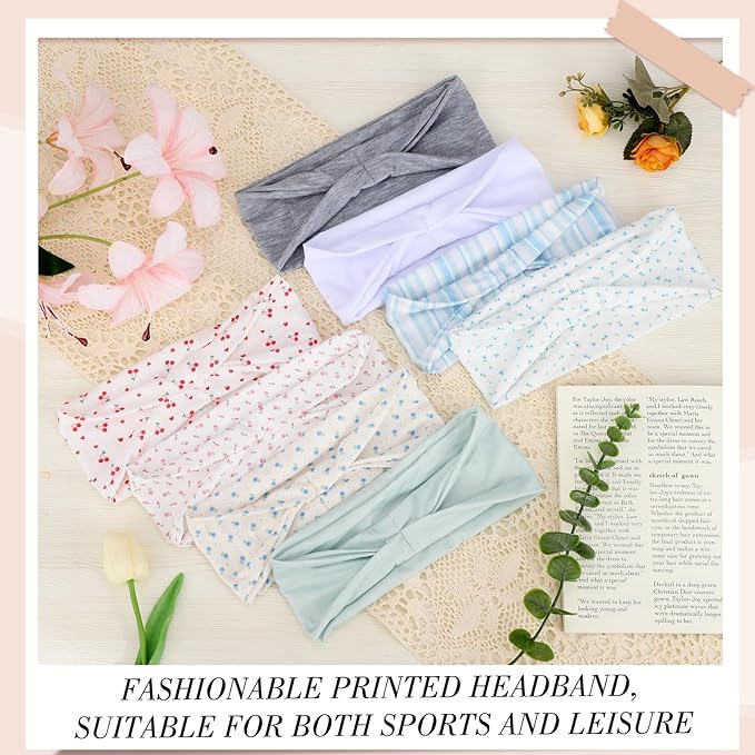 obeoby Boho Headbands for Women, 8 Pack Floral Cherry Headbands Non Slip Fashion Wide Headband Hair Wrap for Teen Girl Gifts Trendy Stuff