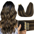 GOO GOO Tape in Hair Extensions Human Hair, 1B/6/1B Balayage Natural Black to Chestnut Brown, 22inch 50g 20pcs, Skin Weft Seamless Invisible, Silky Straight with Thick Ends, Remy Human Hair