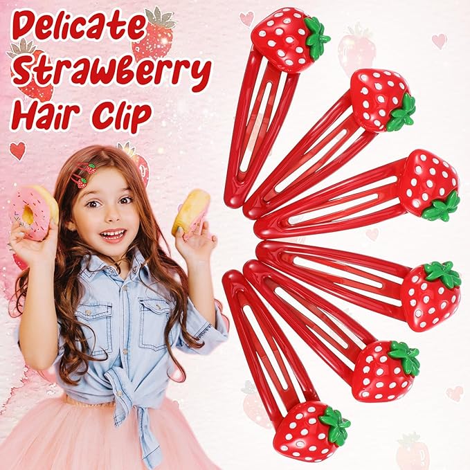 20 Pcs Red Metal Snap Fruit Hair Clips, Cute Strawberry Hair Accessories, Alligator Hairs Clips Red Metal Fruit for Girls, Women, Kids