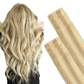 GOO GOO Invisi Edge Tape in Hair Extensions Human Hair, 18D/22F Dirty Blonde Highlights, 10pcs 16inch 25g, Virgin Remy Hair, Seamless Injected Tape, Natural Look