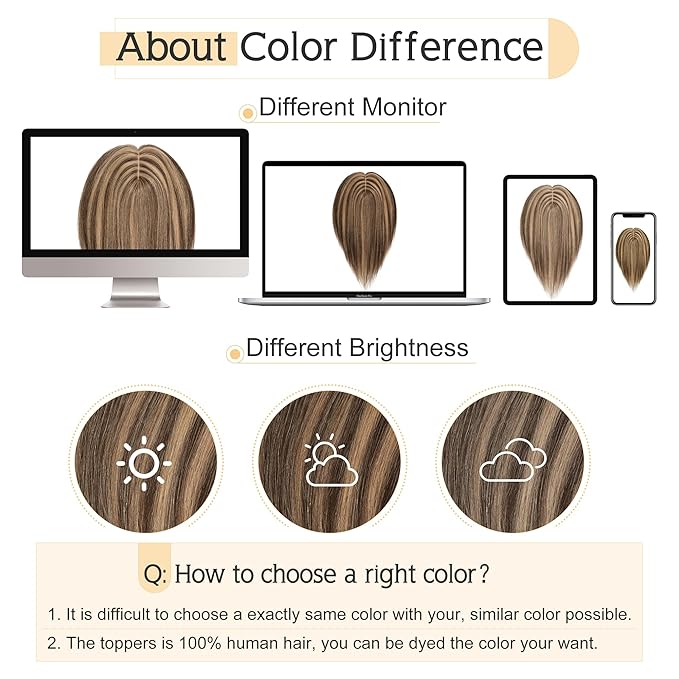 SEGO Human Hair Toppers for Women With Thinning Hair, 7 * 13CM Silk Base 100% Real Human Hair Clip in Top Wiglet Hairpieces -14 Inch No Bangs Medium Brown&Dark Blonde