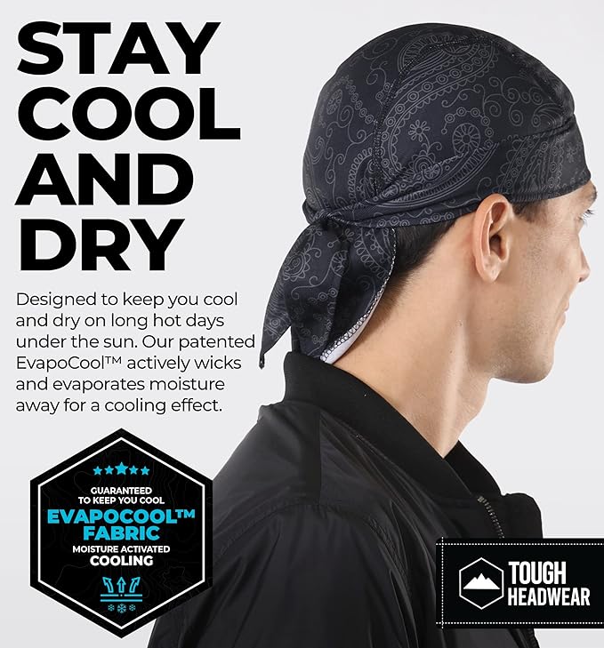 Cooling Helmet Liners - Do Rag Skull Caps for Men - Cooling Head Wraps, Hard Hat Liner - Motorcycle Pirate Bandana
