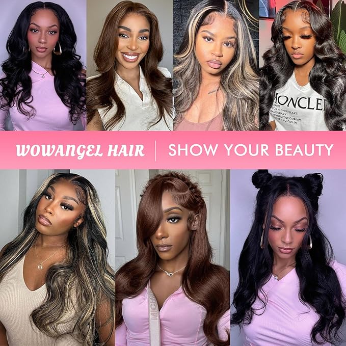 WOWANGEL 13x6 HD Lace Front Wigs Human Hair Body Wave Pre Plucked SKINLIKE 0.1mm Extremely Thin Real HD Lace Front Wigs 180% Density Glueless Human Hair Wigs for Women 28 Inch