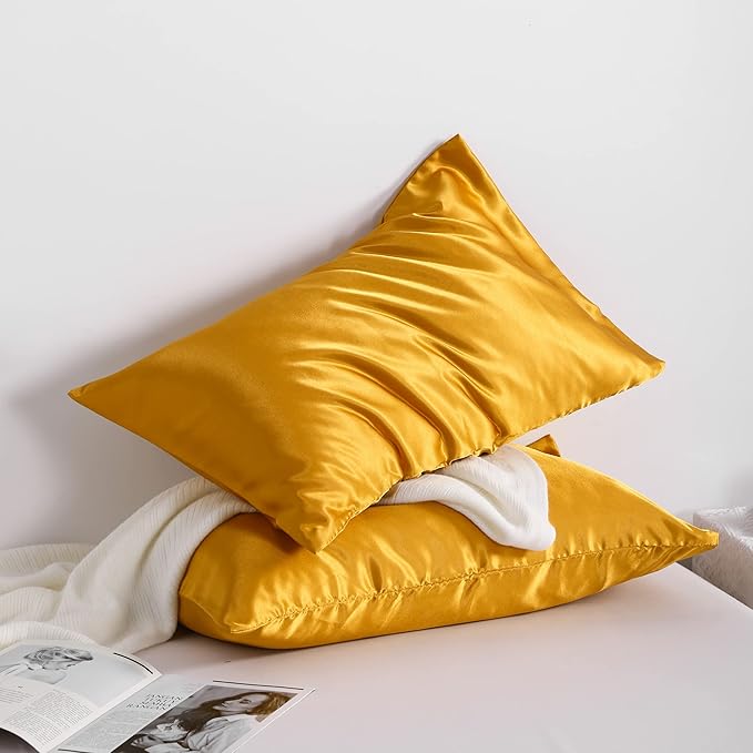 NTBAY 2 Pack Satin King Pillowcases for Hair and Skin, Luxurious and Silky Pillow Cases with Envelope Closure, 20x40 Inches, Golden Brown