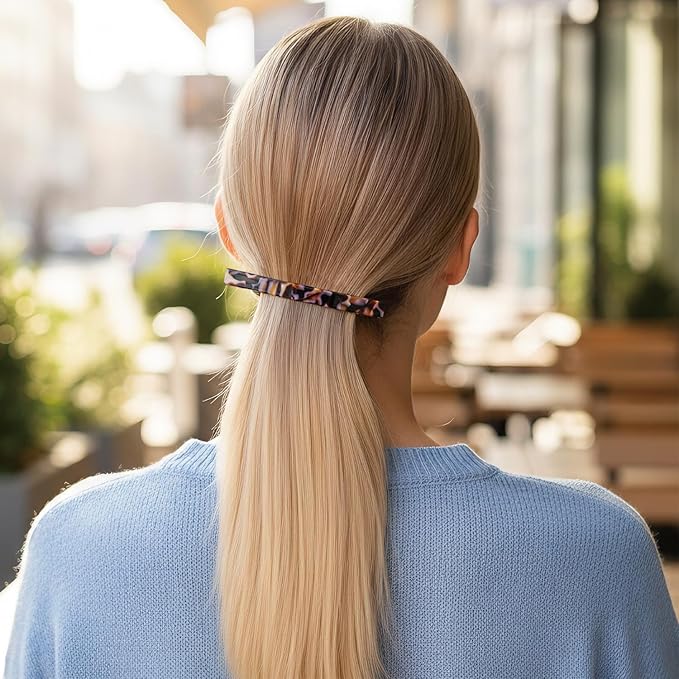 Long French Barrettes for Women Thin Thick Hair - Large 4 Inch Hair Clips Ponytail Clamp - Stylish Hair Accessories - 3Pcs (Black, Brown, Green)
