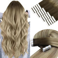 YoungSee Human Hair Tape in Extensions Brown Balayage Tape in Hair Extensions Real Human Hair Brown Ombre Blonde with Medium Brown Tapes Human Hair Extension Silky Straight 20 Inch 20pcs 50g
