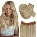 RUNATURE Invisible Wire Hair Extensions, Real Human Hair Extensions Blonde, Fish Line Hair Extension, Easy to Apply, 16 Inch 80g #18P613 Honey Blonde