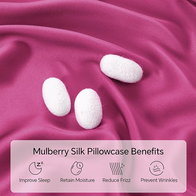 INFIIXSO Mulberry Silk Pillowcase for Hair and Skin, Silk Pillow Cases King Size with Hidden Zipper 20x40 Inches, Extraordinary Smooth and Soft Cooling Pillow Cases for Hot Sleepers(Hot Pink, 1 Pack)