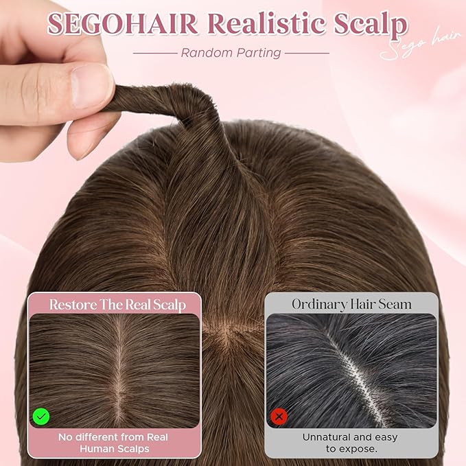 Real Human Hair Toppers for Women 3.54"*4.72" Silky Base 150% Density No Bangs Adjustable Parting Clip-In Topper Hairpieces for Women with Thinning Hair 16 Inches Natural Brown