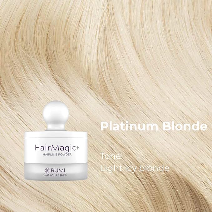Rumi Cosmetiques HairMagic+ Root Touch Up Powder – Instant Gray Hair Coverage & Hairline Filler – Water-Resistant, Natural Finish, Nourishing Formula with Argan Oil & Vitamin E (Platinum Blonde)
