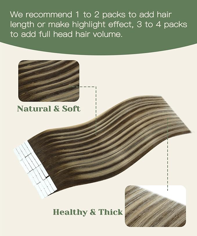 SURNEL Injected Invisible Tape in Hair Extensions Human Chocolate Brown to Caramel Blonde Seamless Invisible Tape in Extensions 18 Inch 20 Pcs 40g(#4274,18)