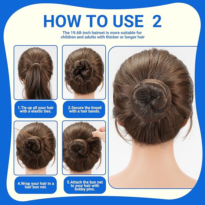 TsMADDTs Bobby Pins and Hair Nets Set, Hair Accessories for Women with Invisible Nets for Ballet Bun(11.81&19.86IN), U Pins for Dance(1.37&2.36IN), Elastic Bands, Clear Rubber Bands