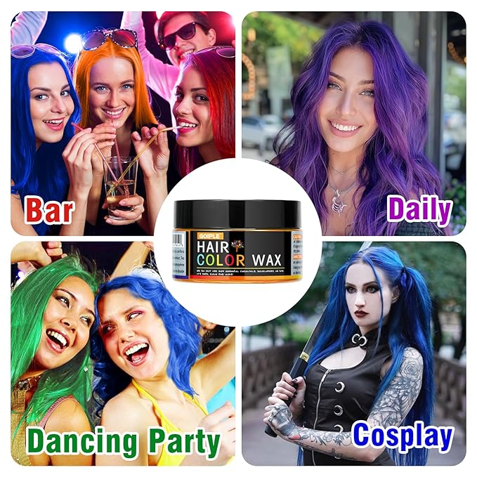 4 Colors Temporary Hair Color Wax for Christmas Party, Stocking Stuffers - DIY Washable Natural Instant Hair Color for Women Temporary Hair Dye for Kids Teens Women Men(Blue&Purple&Red&Green 4pcs)