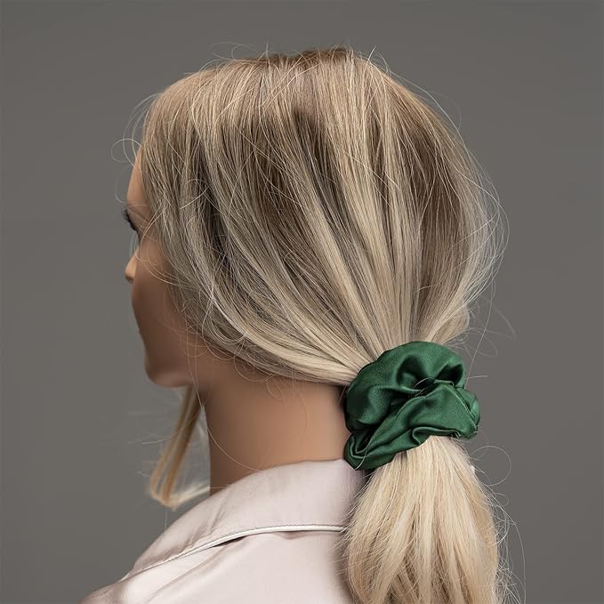 Silk Scrunchies for Hair 100% Mulberry Silk Hair Ties 3 Pack(Navy Blue, Emerald, Apricot)