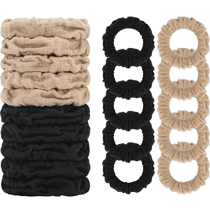 WantGor Hair Ties, Women 10PCS Hair Bands No Damage Elastic Scrunchies Seamless Ponytail Holders Hair Accessories Head Bands for Women's Thick Thin Hair (Black, Khaki)