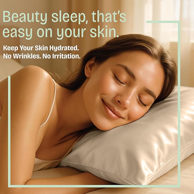 BLISSFORD Satin Pillowcase with Zipper, for Hair and Skin Care, Feels Soft and Cool Like a Silk Pillowcase, Satin Pillow Cases 2 Pack, Slik Pillow Cover, Light Beige - Standard Size, Set of 2