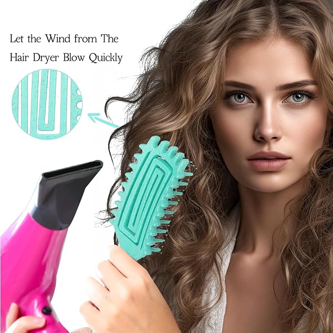 Curl Defining Brush for Curly Hair, Flexi Vented Brush for Faster Drying Hair, Detangling and Shaping to Reduce Pulling (Green)
