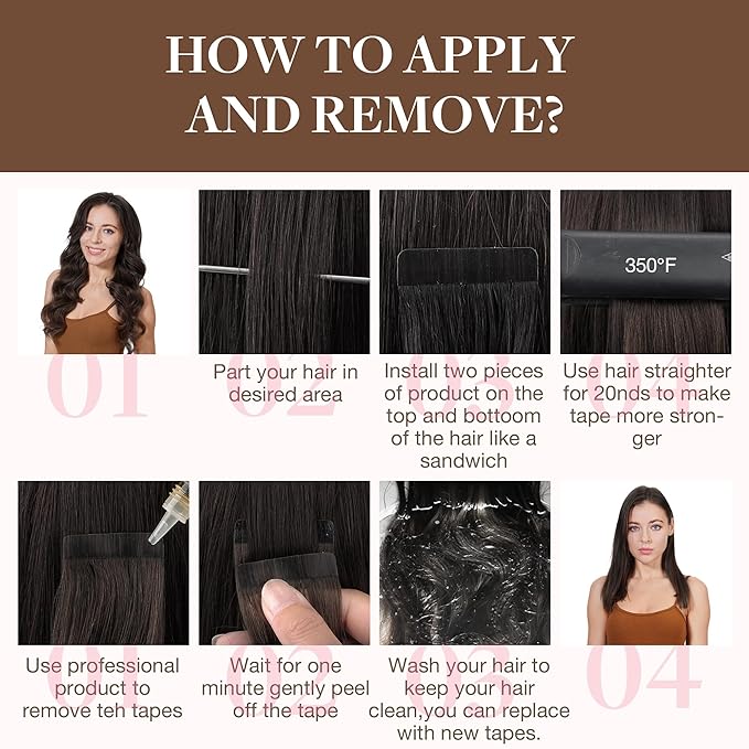 GOO GOO Tape in Hair Extensions Human Hair, 2 Dark Brown, 12inch 80g 40pcs, Skin Weft Seamless Invisible, Silky Straight with Thick Ends, Remy Human Hair