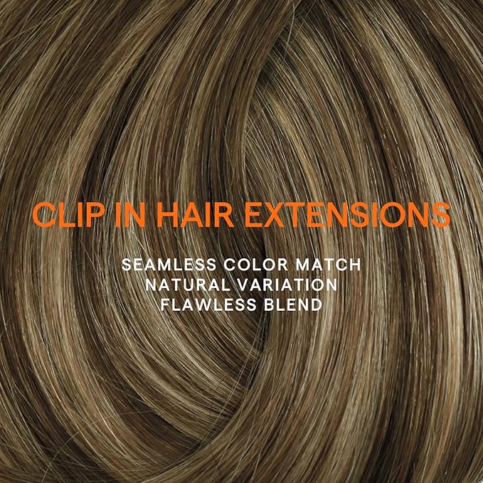 Full Shine Real Human Hair Extensions Clip ins 12 Inch Brown Balayage Clip in Hair Extensions Dark Brown Ombre Caramel Blonde Straight Hair Clip ins 7 Pcs 95 G
