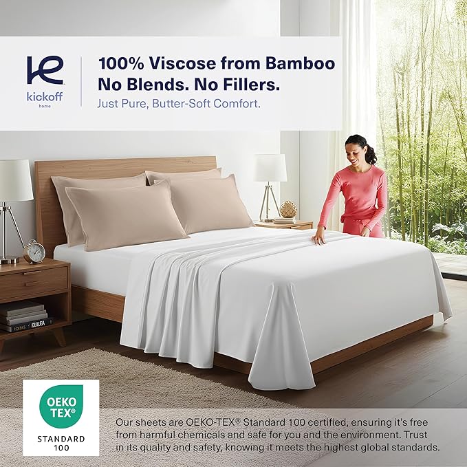 Kickoff Viscose Bamboo Pillowcase, King, Set of 2, 100% Organic Hidden Zippered Viscose Bamboo Pillow Case King Size, Cooling Pillow Cover for Hot Sleepers (20"x40", Iced Latte)