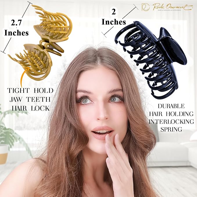 RC ROCHE 6 Pcs Double Claw Hair Clip Tooth Claw Clip Grip Tooth Jaw Clamps Thin Fine Hair Strong Hold No Slip Undo Clutchers for Women, Medium Classic Multicolor