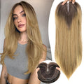 Brown to Blonde Synthetic Hair Toppers for Women with Thinning 3D 360° Cover Clip in Wispy Bangs Upgraded Adjustable Bandage 18 Inch Long Layered