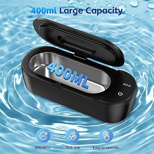Ultrasonic Jewelry Cleaner, 48KHz Ultrasonic Cleaner Machine with Digital Timer, Dual Cleaning Modes, 304 Stainless Steel Tank for Jewelry, Eyeglasses, Rings, Retainers, Dentures Black