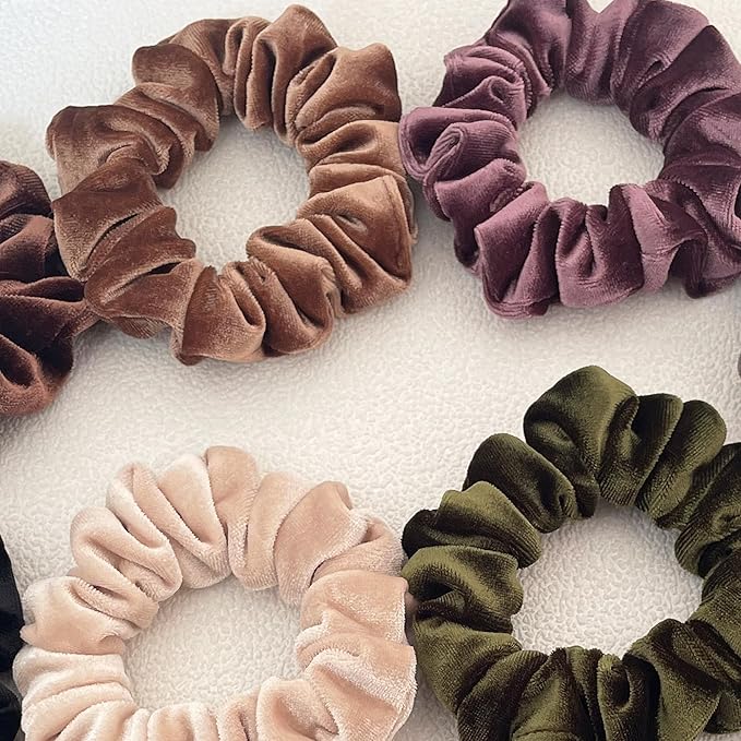 Hair Scrunchies, 6 Pcs Velvet Scrunchies for Women, Soft Hair Ties for Girls, No Damage Hair Scrunchy, Hair Styling Accessories, Gentle No-Slip Scrunchie, Ponytail Holder for Thick/Curly Hair