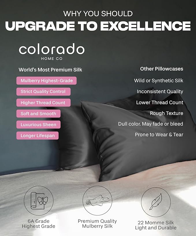 SUNDAYSILKS™ | Silk Pillow Cases 2 Pack | 22 Momme Mulberry Silk Pillowcase Set of 2 | All Sides 100% Pure Silk Slip Pillowcases Bliss for Couples, Zipper | Standard Queen, King Size, 6A [Oat Milk]