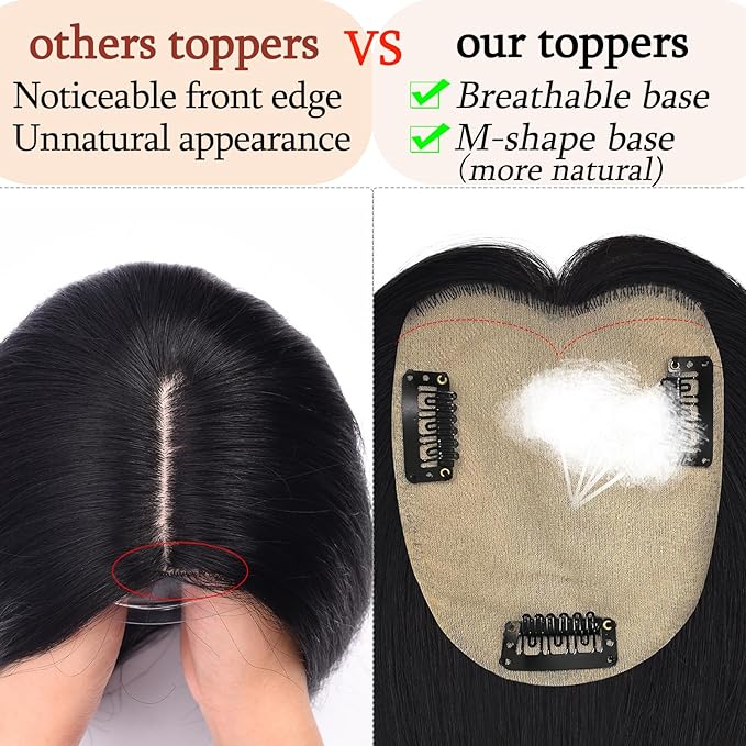 Human Hair Toppers for Women with Thinning Hair Real Human Topper Crown No Bangs 10 Inch #1 Black