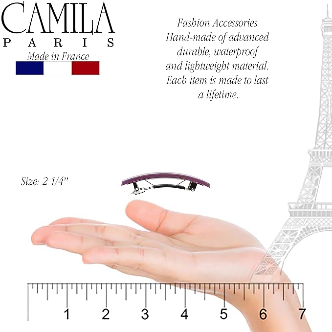 Camila Paris CP3039 French Hair Barrette Clip for Girls, Set of 2 Purple Rubberized Metal Clasp Strong Hold Grip Hair Clips for Women, No Slip Durable Styling Girls Hair Accessories, Made in France