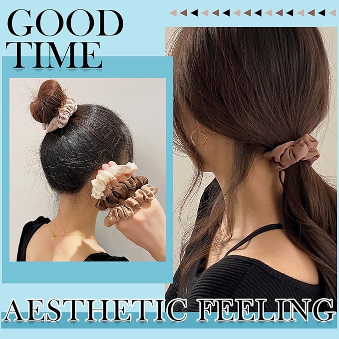 12Pcs Satin Scrunchies, Coffee Color Series Satin Hair Ties Elastic Hair Bands Ponytail Holder Valentine's for Wife