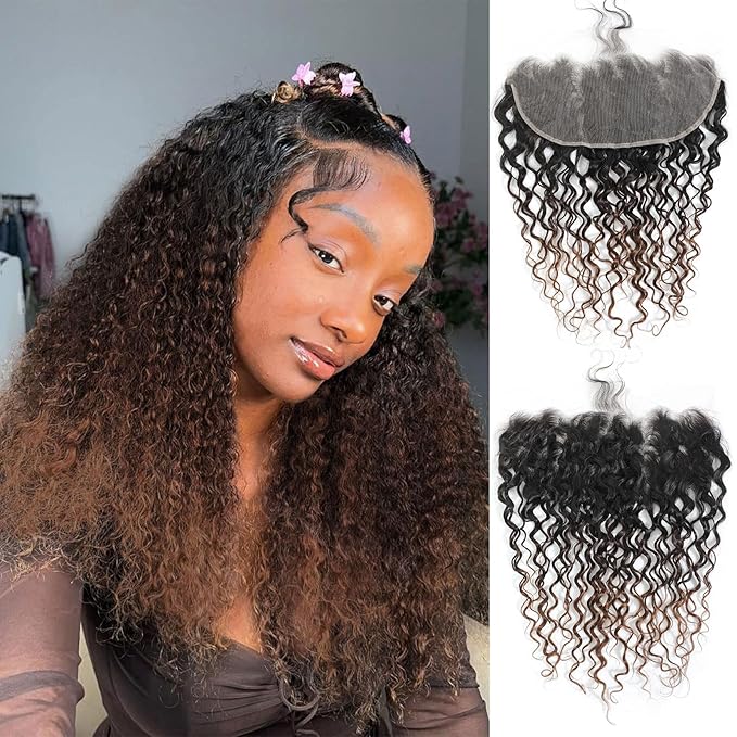 T1B/2/30 Ombre 13x6 Water Wave Lace Frontal 100% Real Human Hair 14 Inch Chestnut Brown Ombre Water Wave Transparent Lace Frontal