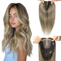 Hair Toppers for Women Real Human Hair 360° 3D 12inch 55g Human Hair Topper Dark Brown To Chestnut Brown Highlight Ash Blonde 6x7inch Large Base (#2/6/18 Toppers-12inch)