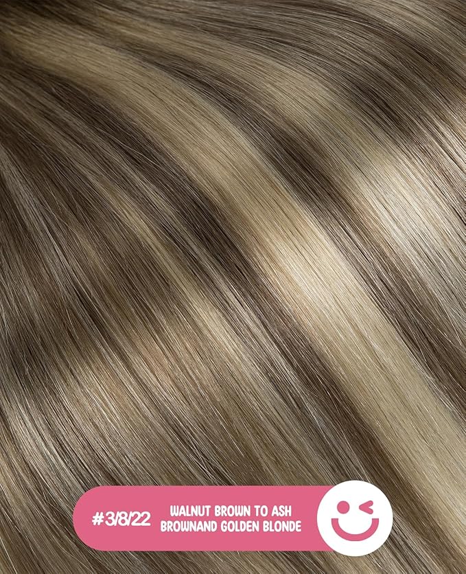 Youngsmile Invisible Tape in Hair Extensions Human Hair Balayage #3/8/22 Walnut Brown to Ash Brown and Golden Blonde 20pcs 40g 18 Inch Injection Tape in Extensions Real Human Hair (#3/8/22,18'')