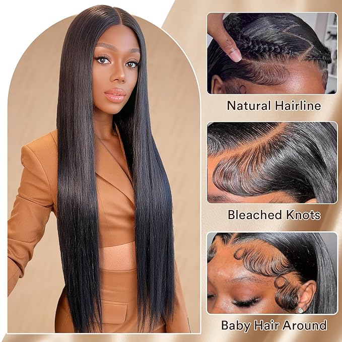 36 Inch 13x6 Lace Front Wigs Human Hair Pre Plucked Real Virgin Human Hair Wig Invisilbe Hairline Tiny Knots 230 Density Straight HD Lace Frontal Wigs 3X Longer Lifespan