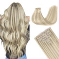 GOO GOO Clip in Hair Extensions Real Human Hair, Remy Human Hair Extensions Clip ins for Women, Natural Human Hair, 20inch 150g 7Pcs, 17A/60A Ash Blonde Highlighted Platinum Blonde