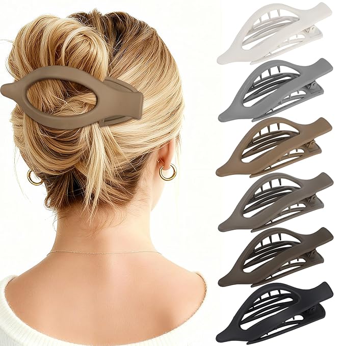 Flat Hair Clips for Women - 6 PCS French Flat Claw Clips Medium Hair Clips for Girls Large Hair Claw Clips for Thick or Thin Hair Strong Hold No Slip Hair Accessories for women (Regular)