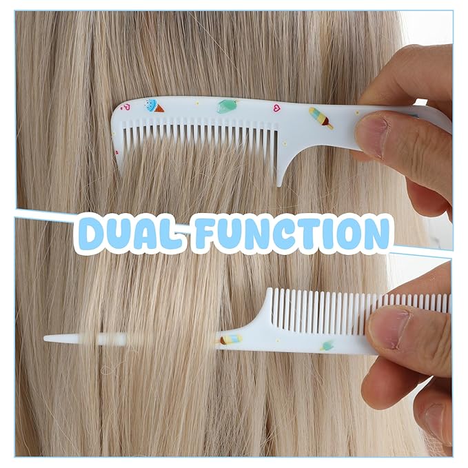 4Pcs Toddler Comb Set, Small Cute Fine Tooth Comb & Rat Tail Comb for Kids Styling, Mini Hair Comb Plastic Parting Combs, Anti-Static Hairdressing Comb for Baby Girl Wet Dry Hair (Pink Blue)