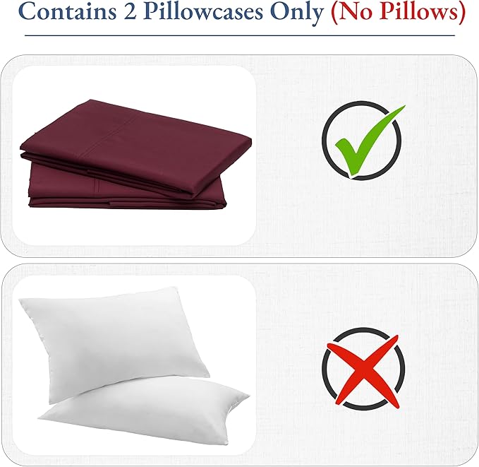California Design Den Natural 100% Cotton Pillow Cases Queen Size Set of 2 - Luxuriously Soft and Thick 800 Thread Count, Smooth Sateen Standard/Queen Pillow Cases, Durable - Red Wine