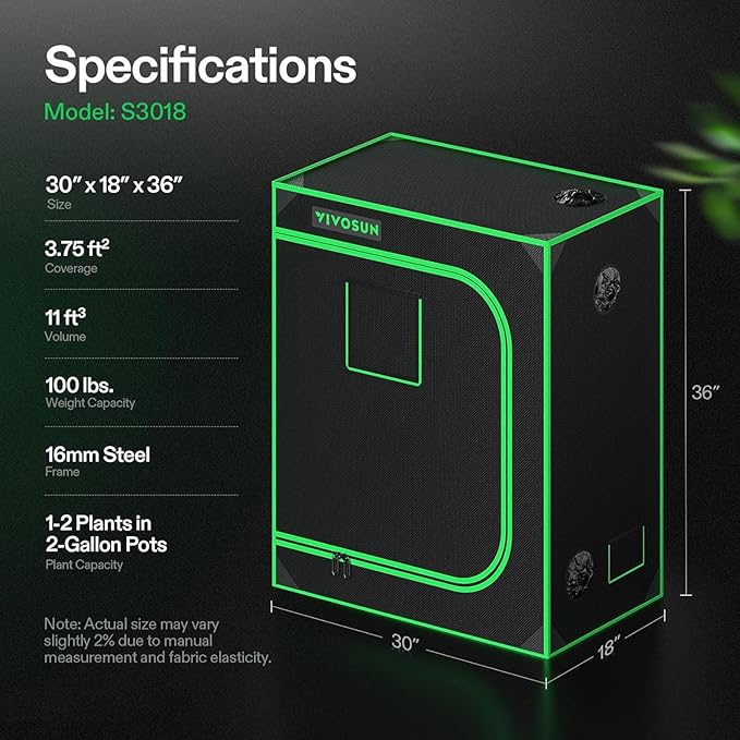 VIVOSUN S3018 30"x18"x36" Grow Tent, High Reflective Mylar with Observation Window and Floor Tray for Hydroponics Indoor Plant for VS1000