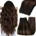 YoungSee 130g Hair Extensions Weft Balayage Human Hair Weft Extensions Dark Brown Mix Medium Brown Balayage Sew in Hair Extensions Real Human Hair for Long Hair 24Inch