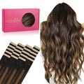 WENNALIFE Tape in Hair Extensions Human Hair, 20pcs 50g 16 inch Natural Black Mixed Chestnut Brown Remy Hair Extensions Straight Human Hair Tape in Extensions Skin Weft Tape Extensions Human Hair