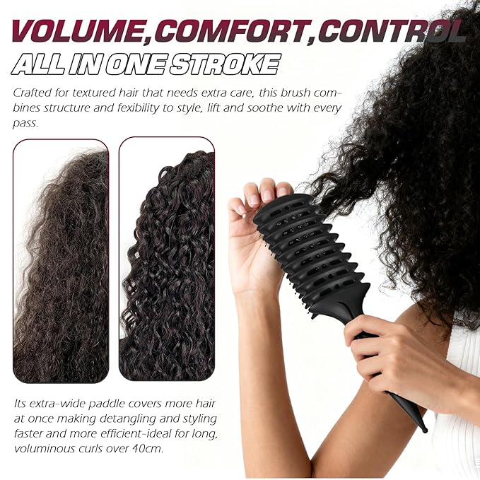 Candy Brush Curl Defining Vented Hair Brush for Effortlessly Blow Drying Detangling and Shaping and Styling, Airflow Wet Hair Brush for All Hair Types for Women and Men, Anti-Pull & Frizz, Black