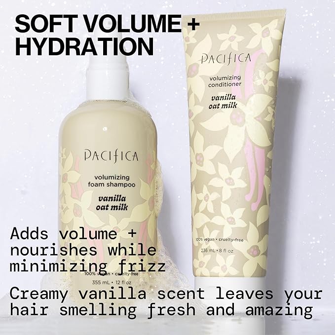 Pacifica Vanilla Oat Milk Volumizing Shampoo & Conditioner Set – Fuller, Bouncier Hair, Fine Or Flat Hair Solution, Sulfate-Free, 100% Vegan Hair Care